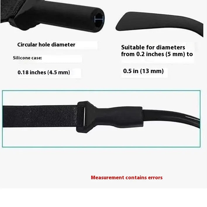 Black adjustable glasses cord with silicone ends and fibre rope for securing spectacles