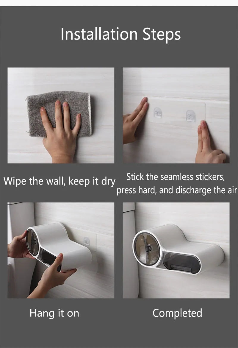 White plastic bathroom roll holder with streamlined curve design mounted on wall