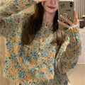 Rainbow patterned knitted cardigan sweater in green colour with toothbrush hair texture