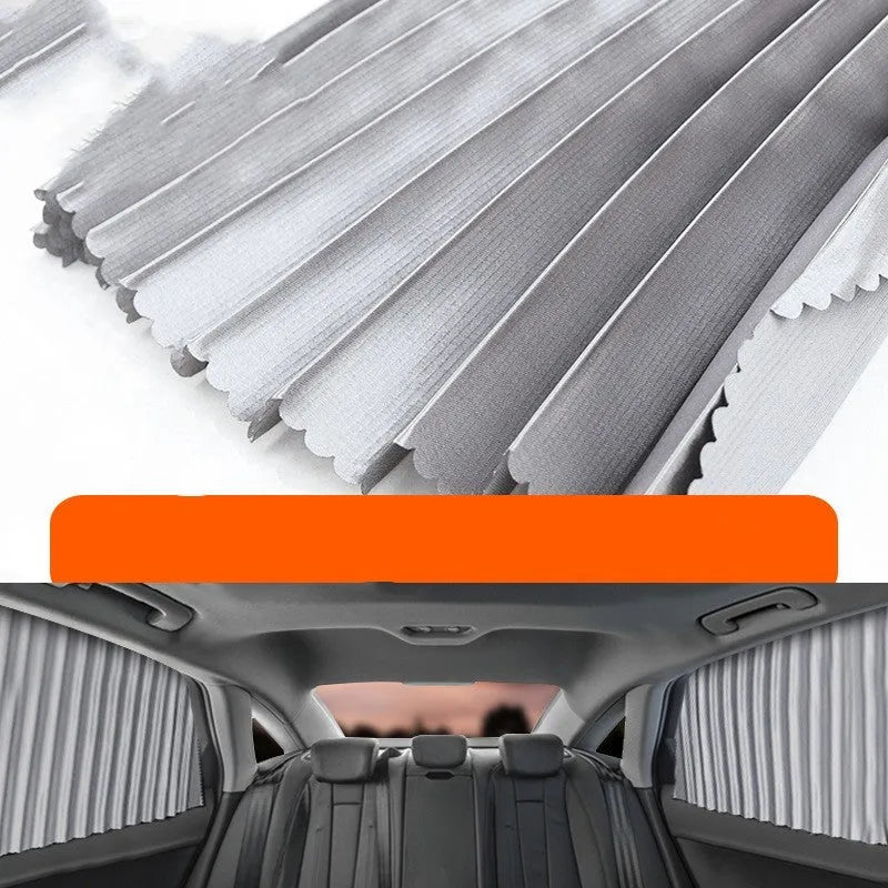 Auto retractable car sun curtain in thick opaque cloth material with roller shutter mechanism