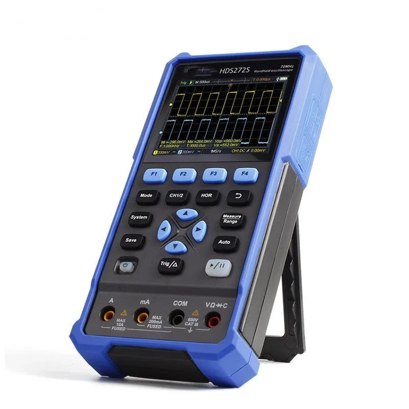 Owon HDS272 handheld digital oscilloscope with probe and accessories for automotive diagnostics