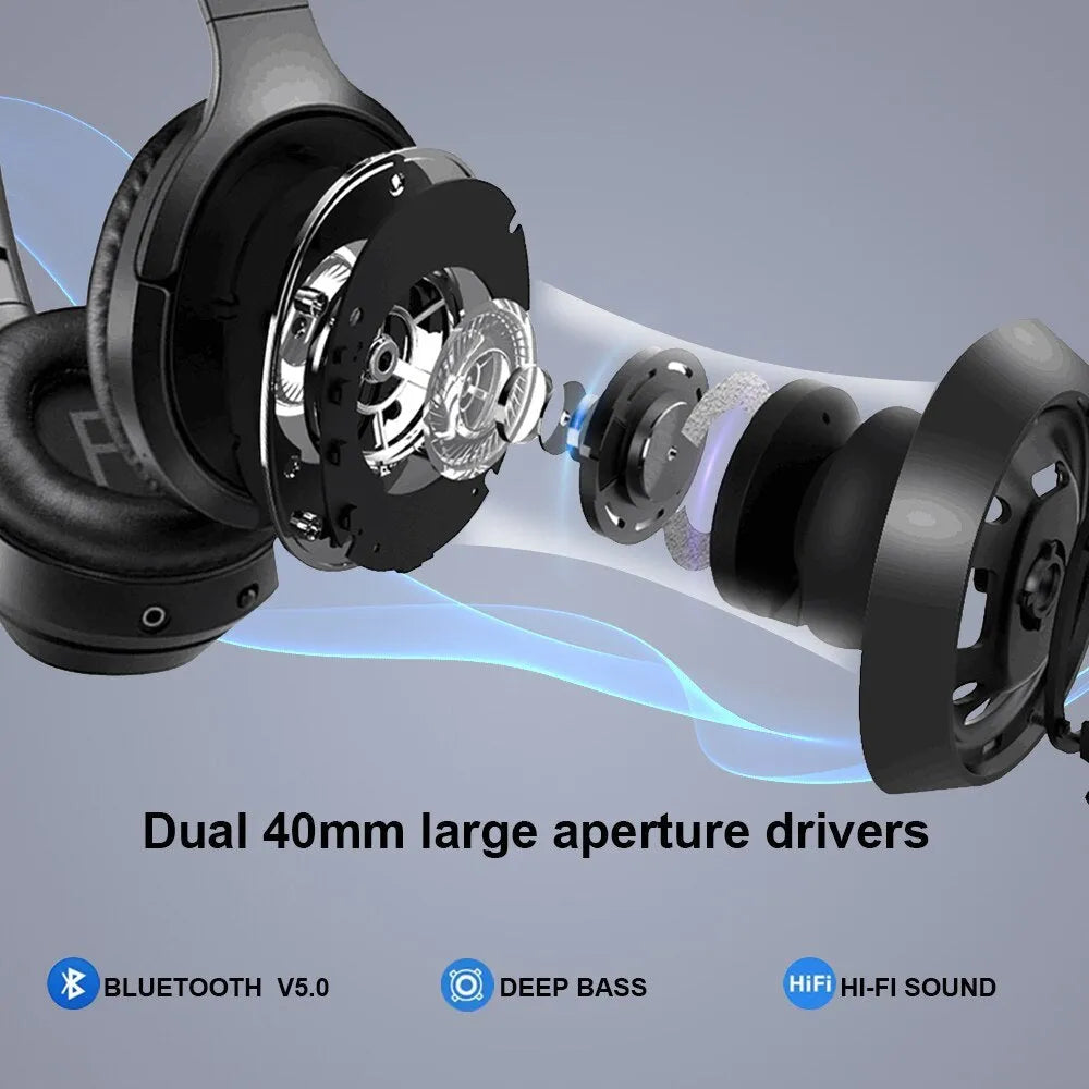 Black Gorsun E98 over-ear Bluetooth headphones with adjustable headband and memory-protein ear cushions
