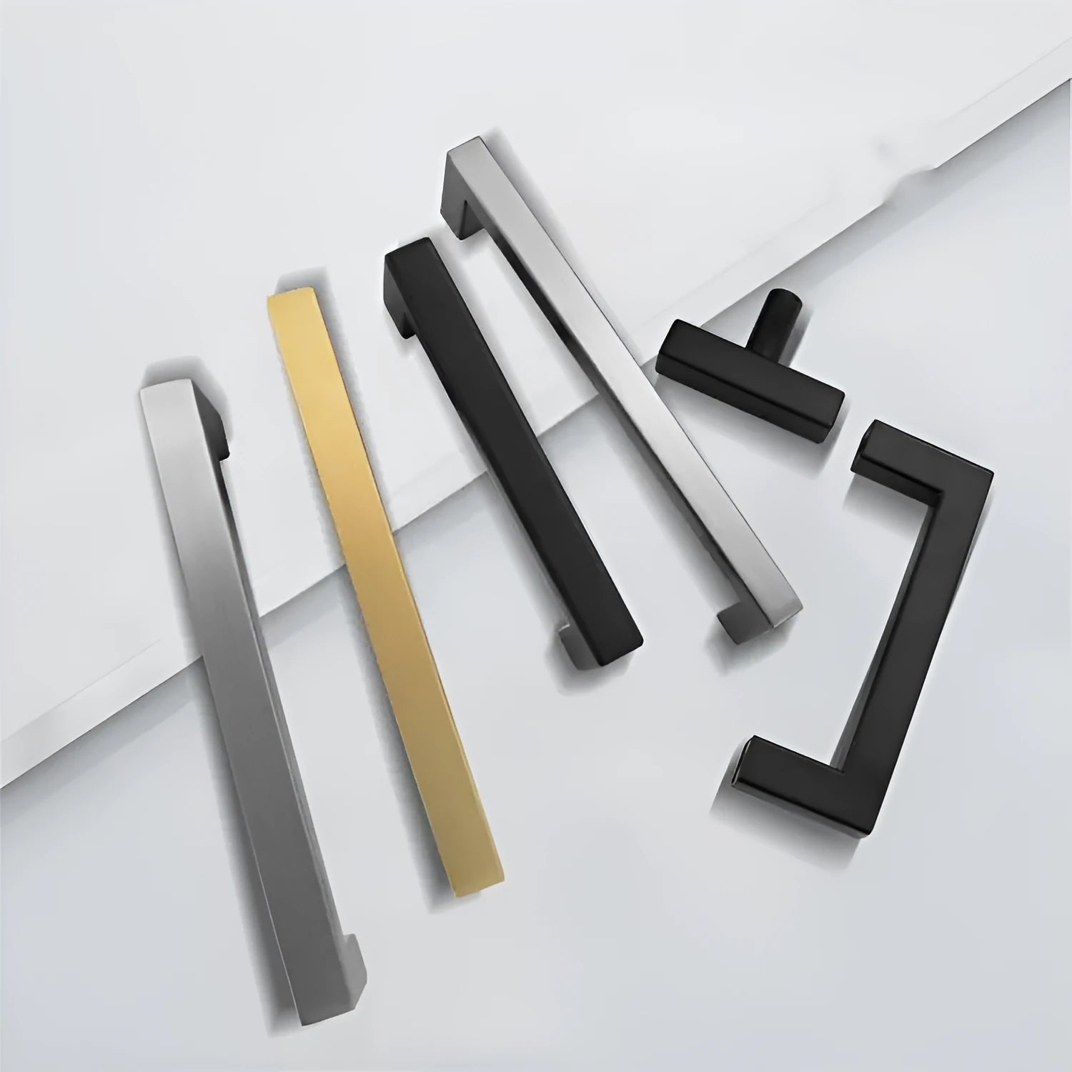 Stainless steel square pipe drawer handle with wire drawing finish in silver, black, or gold