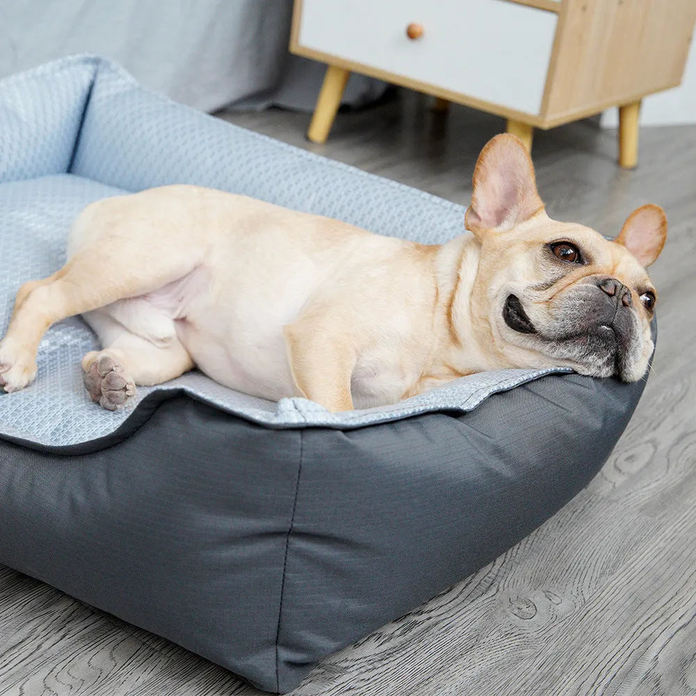 Soft pet bed with removable cover in three sizes for dogs and cats during summer