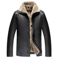 Men's one-piece artificial leather coat with velvet lining, black colour, straight hem design