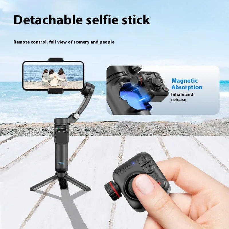 Intelligent AI three-axis head stabiliser tripod with AI tracking and light module in black, mounted on tripod