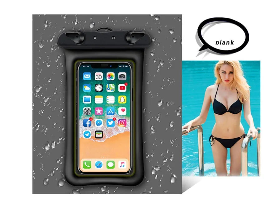 Double airbag mobile phone waterproof bag with rope lanyard in orange colour