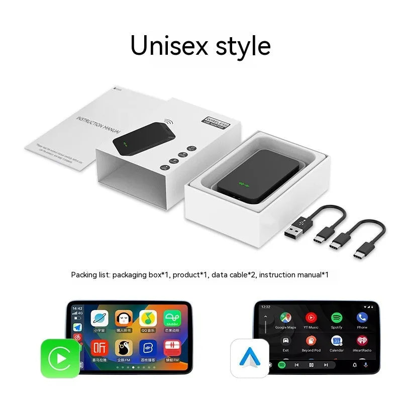 Car audio and video entertainment box with dimensions 76mm by 43mm showing data cable connections