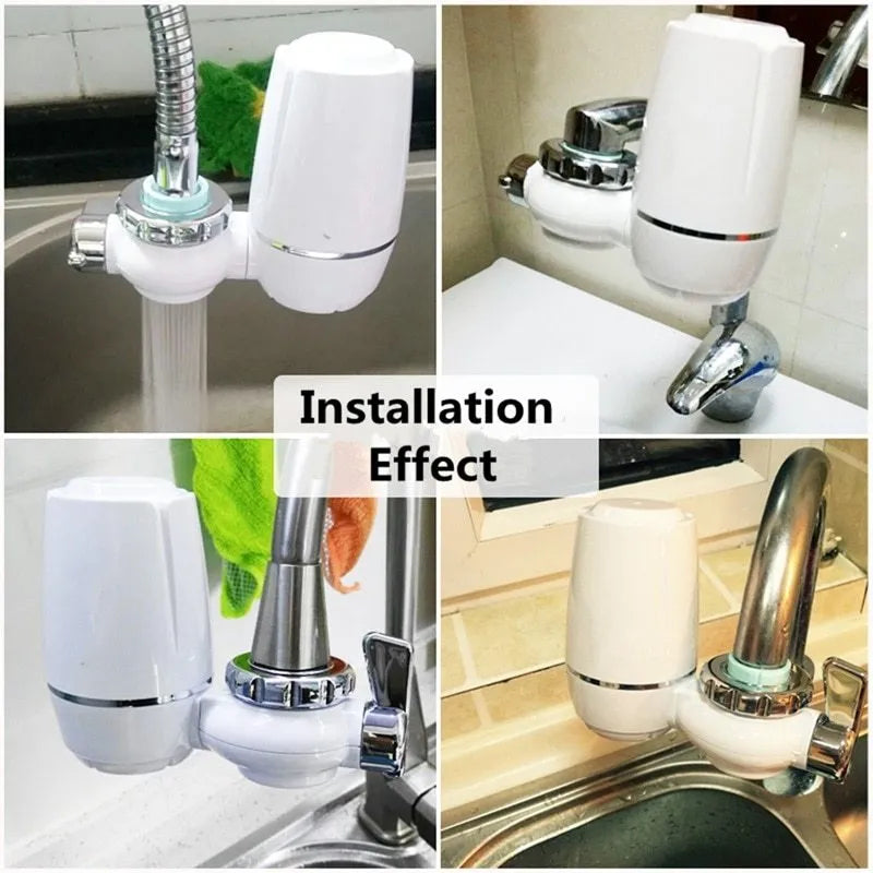 White kitchen faucet water filter with ceramic cartridge and universal tap adapters