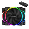 Three black 120mm RGB PC cooling fans with hydraulic bearings and synchronised lighting effects
