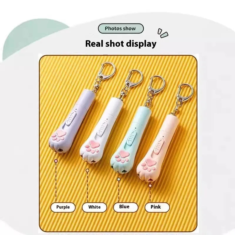 Cat pen light charging toy with LED lights in pink, cream, and sky blue colour options