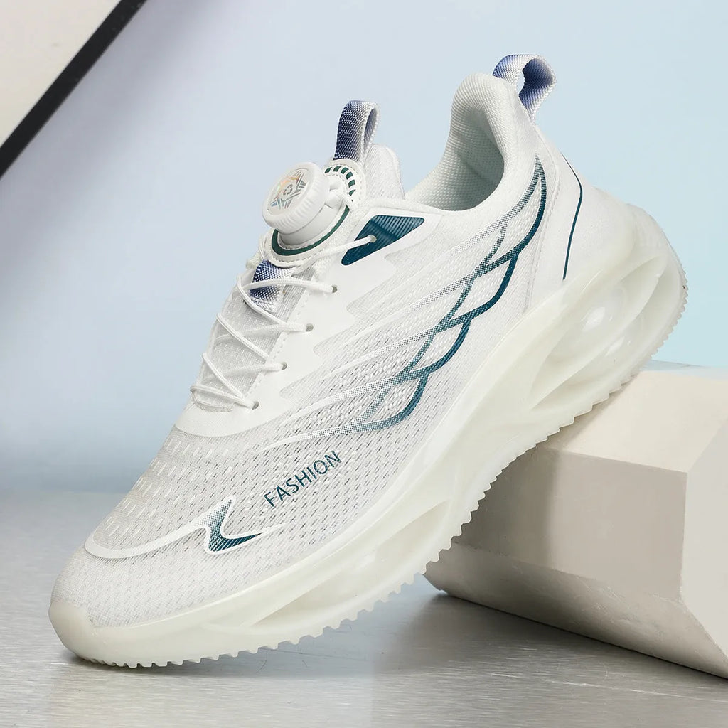 Casual breathable mesh shoes with rubber sole in sky blue, black gold or white colours