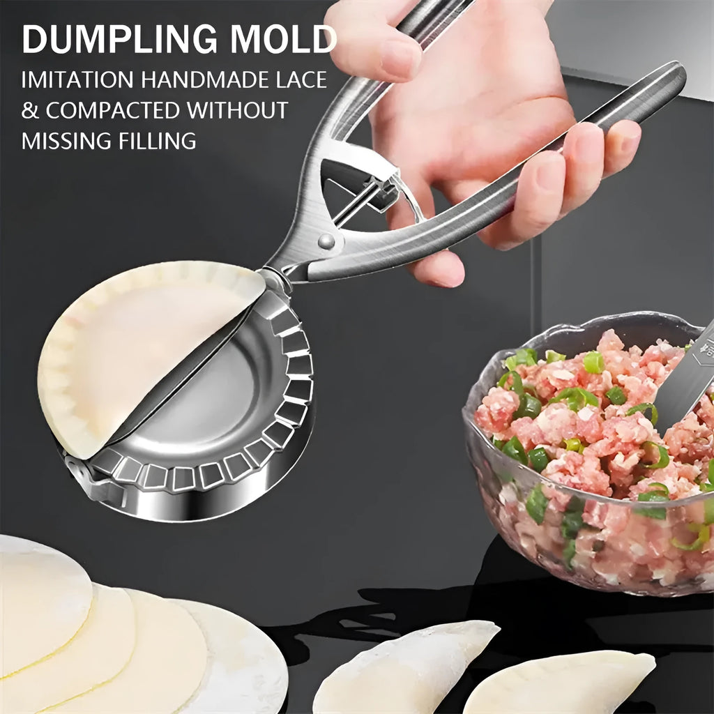 Silver stainless steel dumpling maker mould for creating sealed dumplings