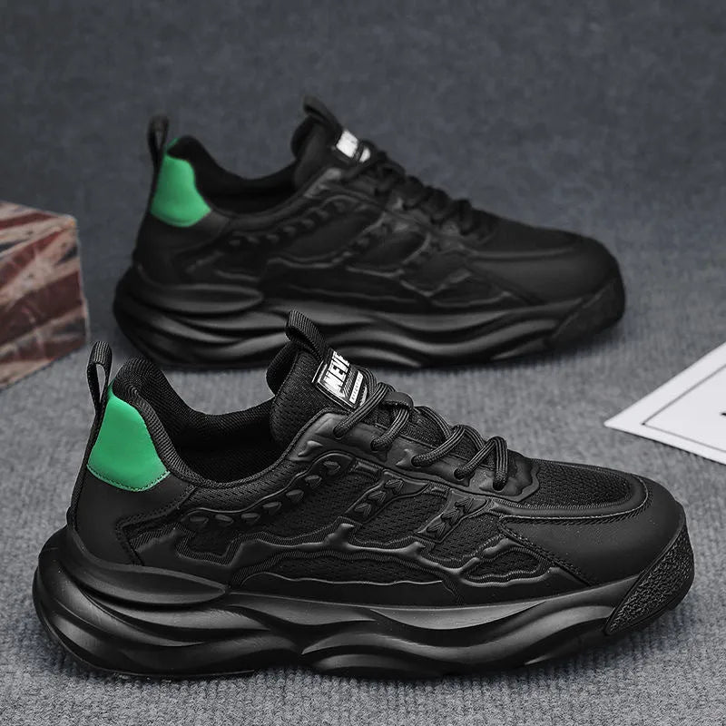 Men's white and black breathable mesh leisure shoes with round toe design