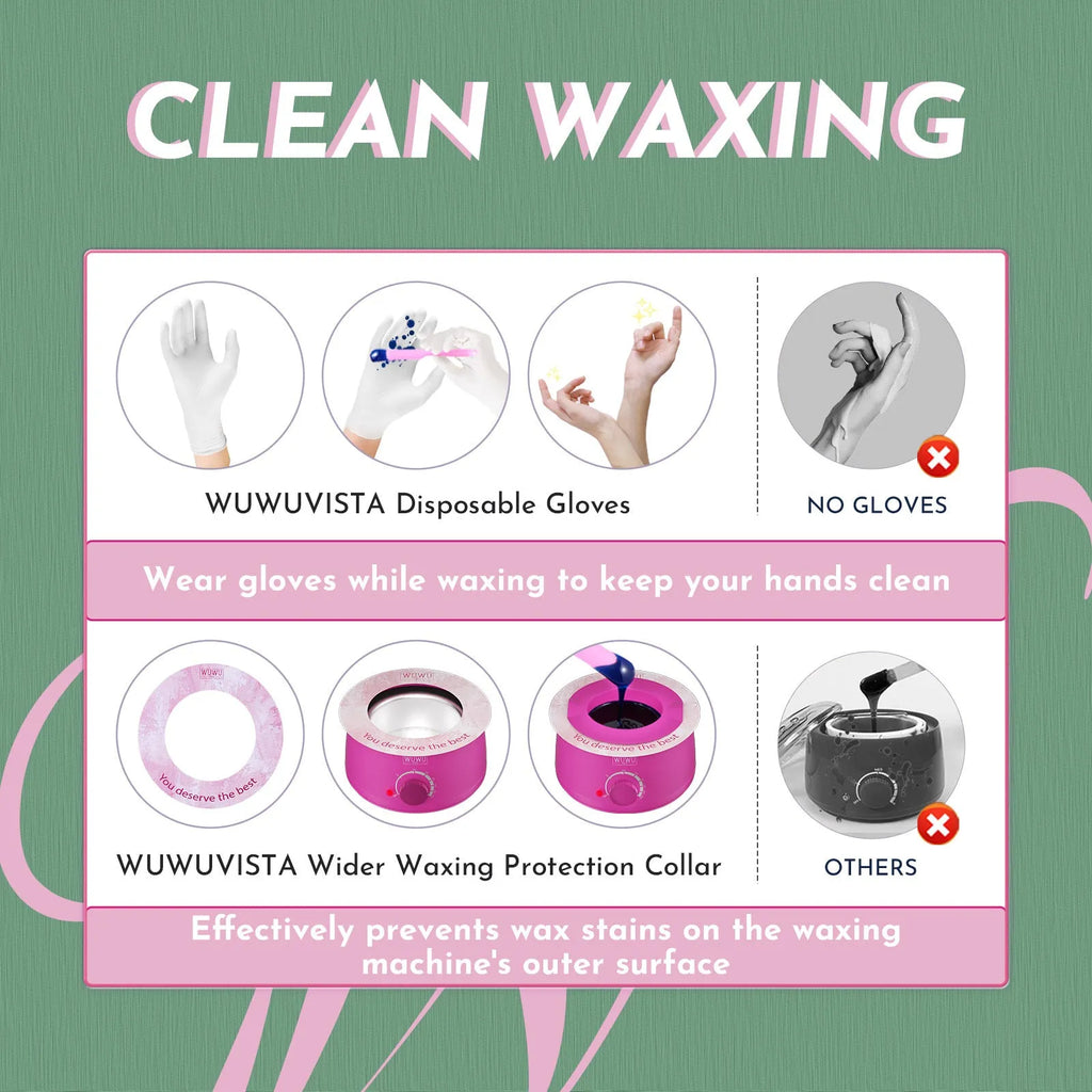 WUWUVISTA 56-piece professional waxing kit with wax warmer, coloured wax beads, applicators, and aftercare products.