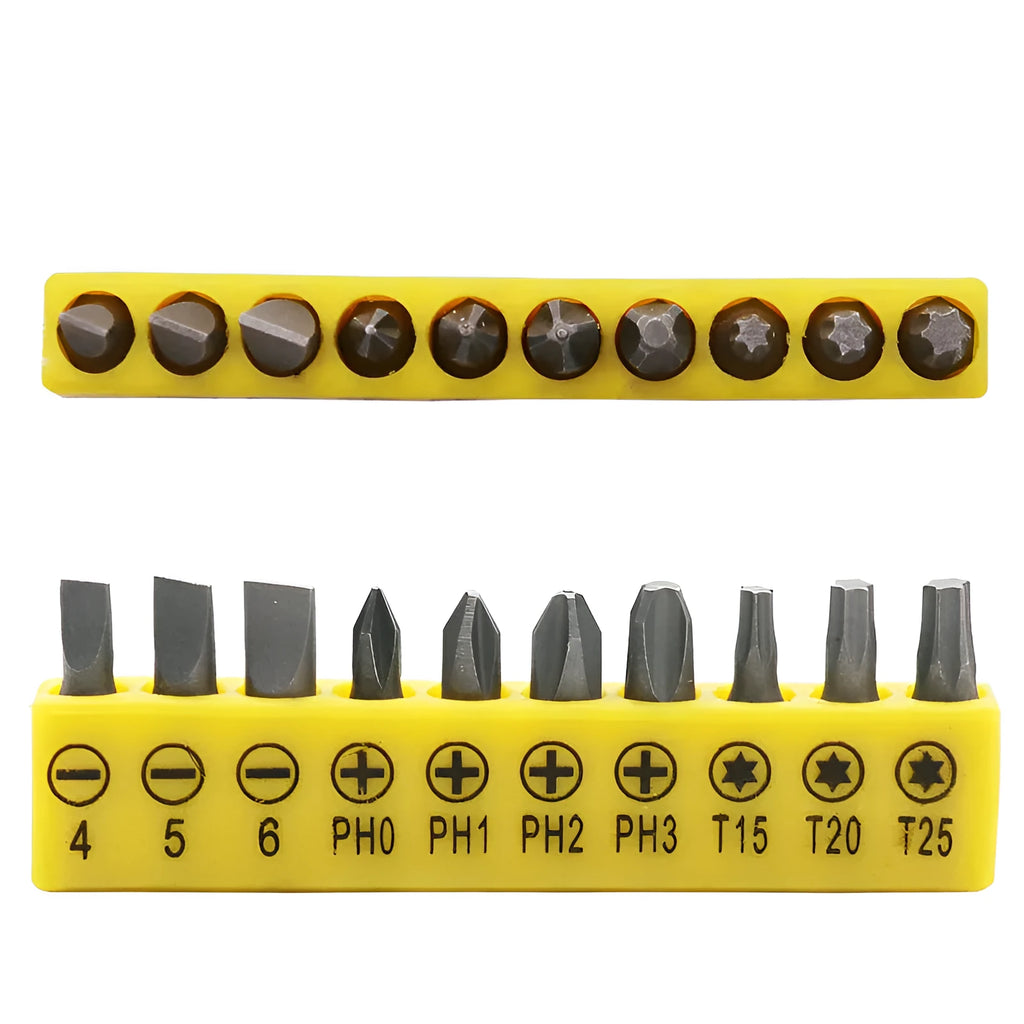 L-type double-headed socket wrench handle with ten drill bits laid out, made from 45# steel
