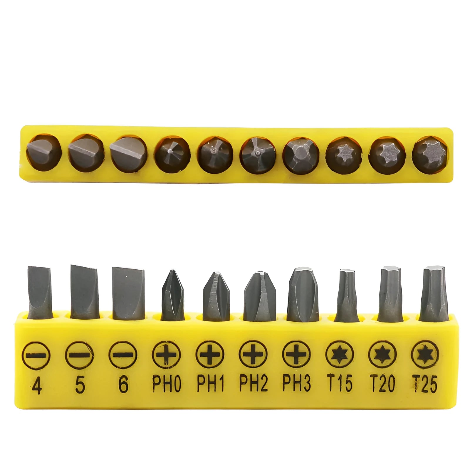 L-type double-headed socket wrench handle with ten drill bits laid out, made from 45# steel