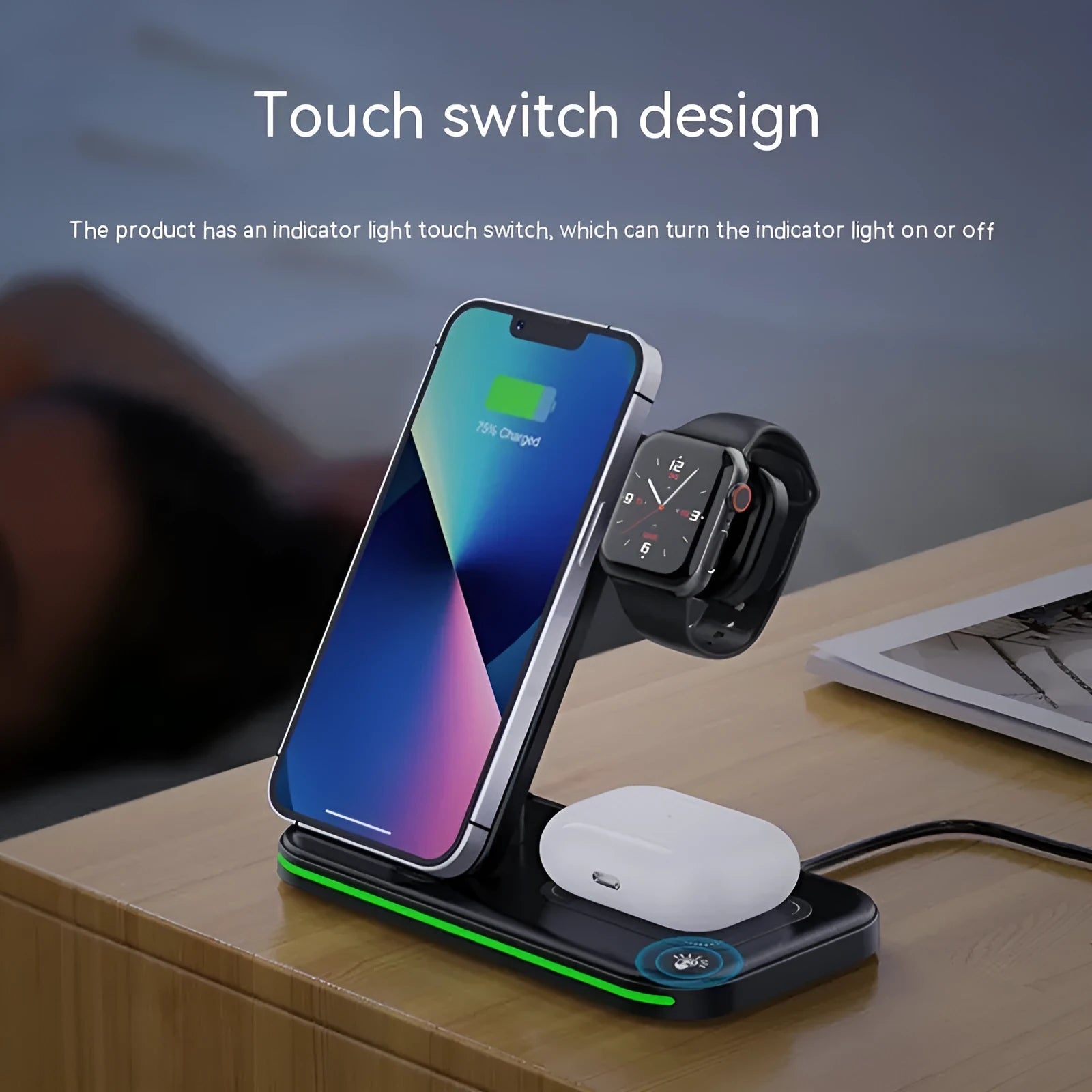 3-in-1 foldable wireless fast charger for phone headset watch in white ABS casing