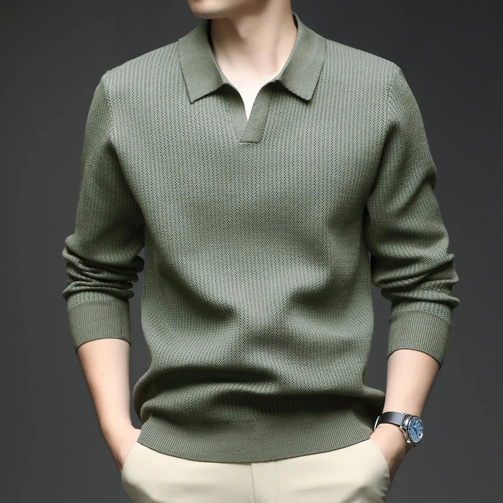 Men's loose fit casual pullover sweater in green colour showing front view