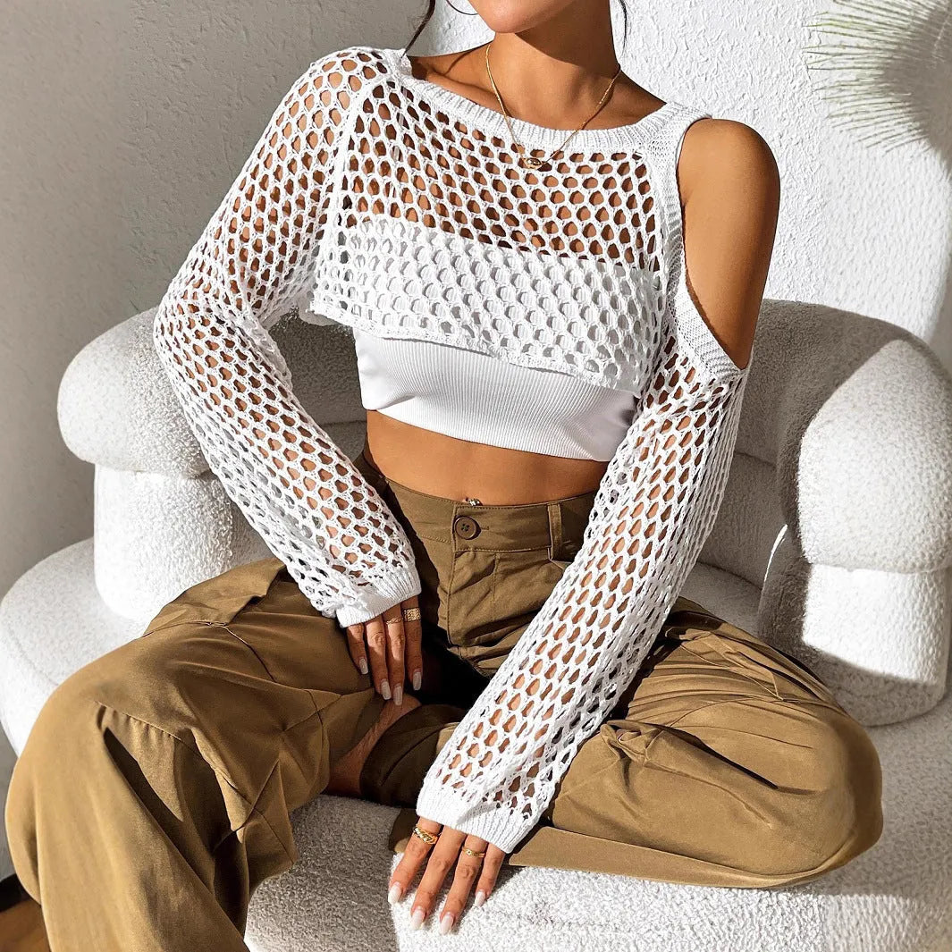 Sheer mesh shirt with navel cut-out design in multiple colour options