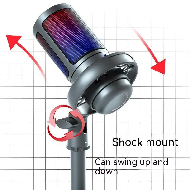 USB condenser microphone with RGB lighting for live broadcast in black, white or pink