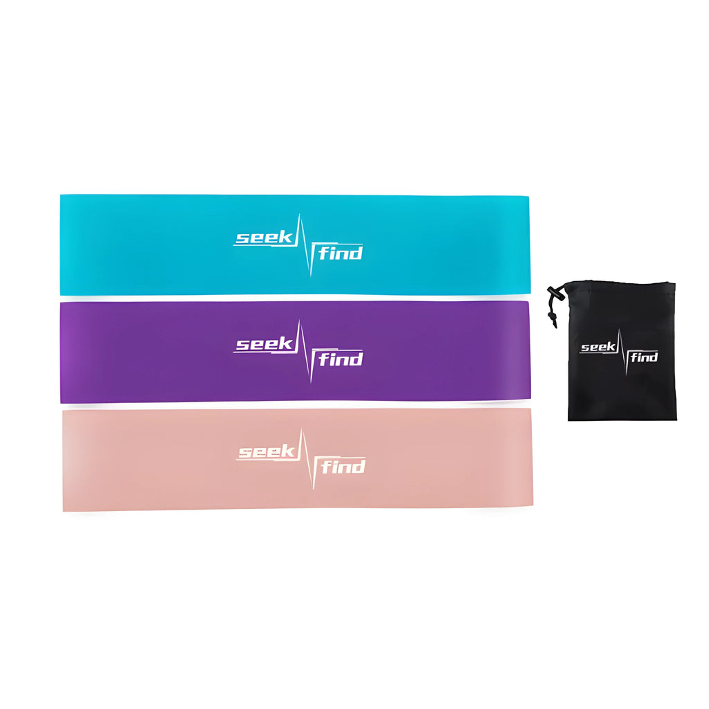 Resistance bands set with seamless integration, lightweight and portable for home gym workouts, available in blue block, pink, purple and blue