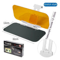 Dual-function anti-high beam goggles and car sun visor with telescopic arms for universal fitting.