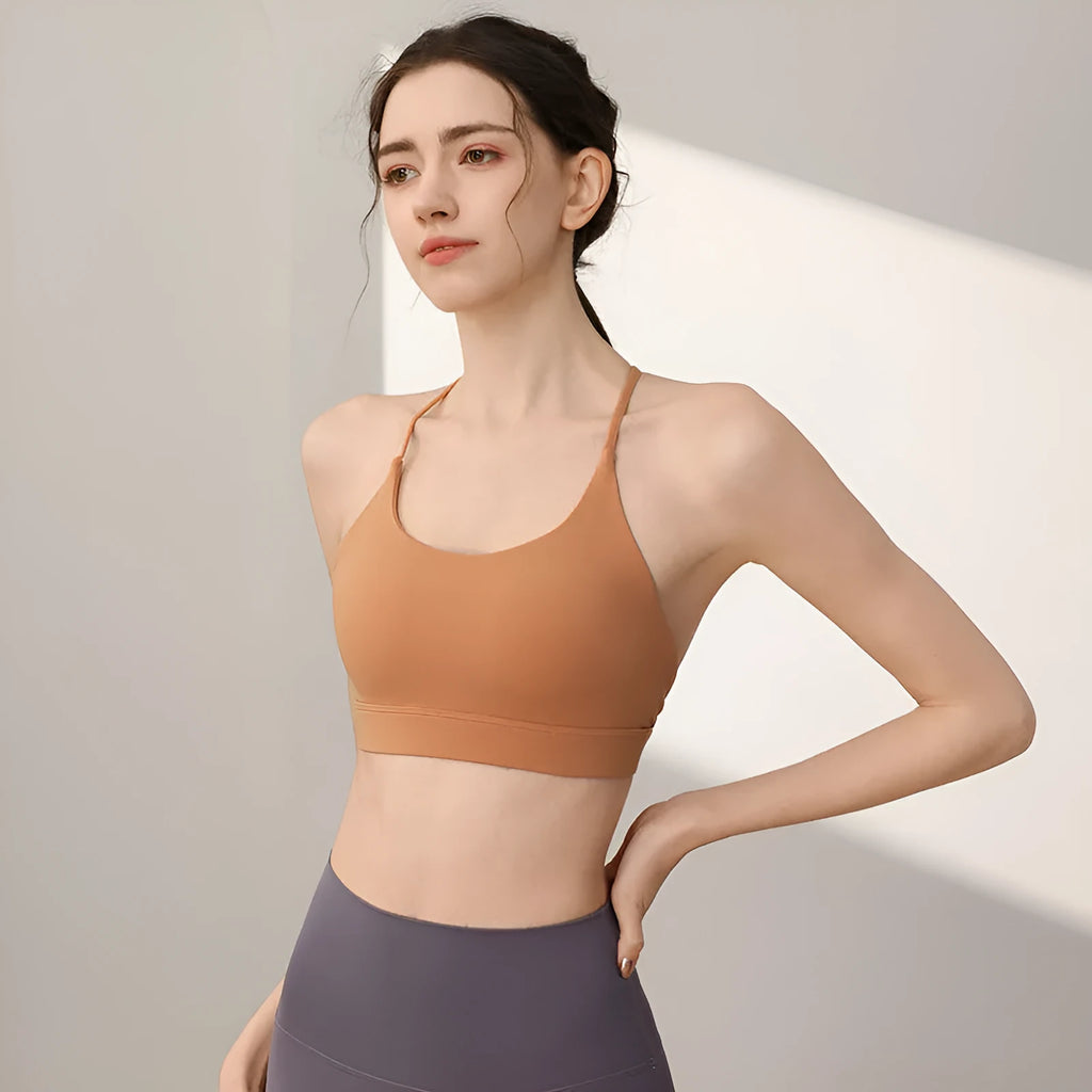 Women's Nylon sports vest with double shoulder straps in various colours for running and yoga