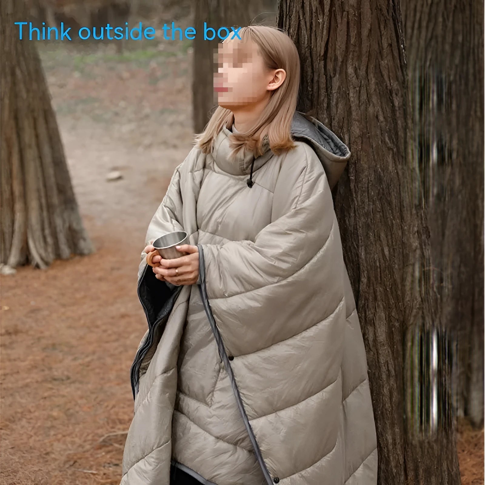 Adult wearable camping cloak sleeping bag showing grey and army green colour options