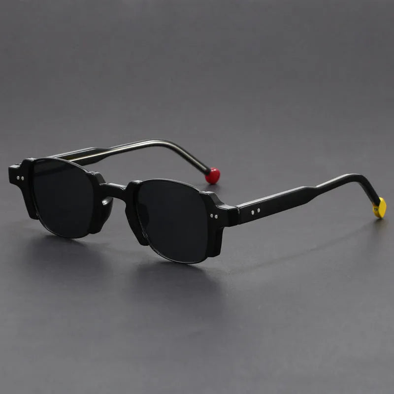 Retro square frame sunglasses with PC construction in seven colour options including dark green and bright black