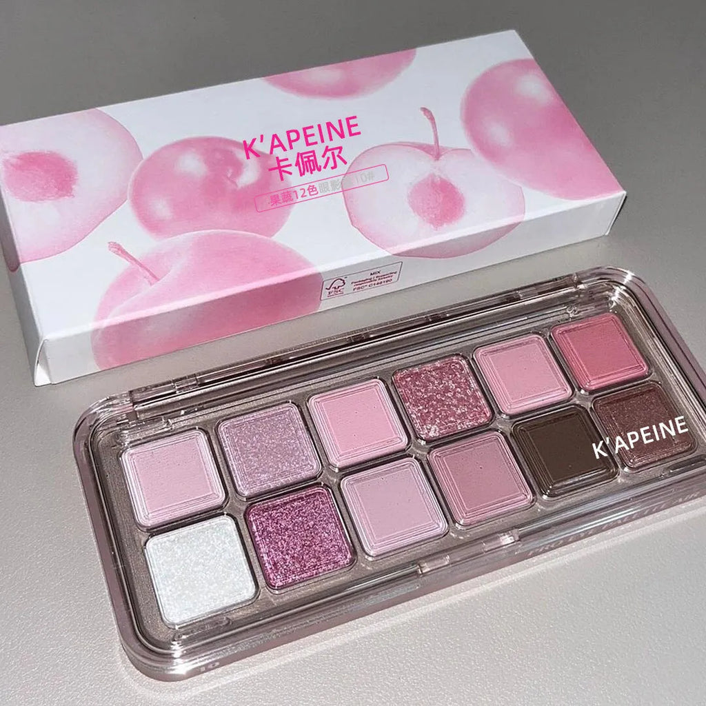 Creative Home 12-colour eye shadow palette showing peach apple or cherry plum shade options