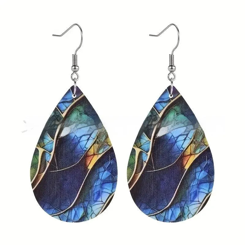 Acrylic flat branch knot earrings with printed pattern detail in drop shape