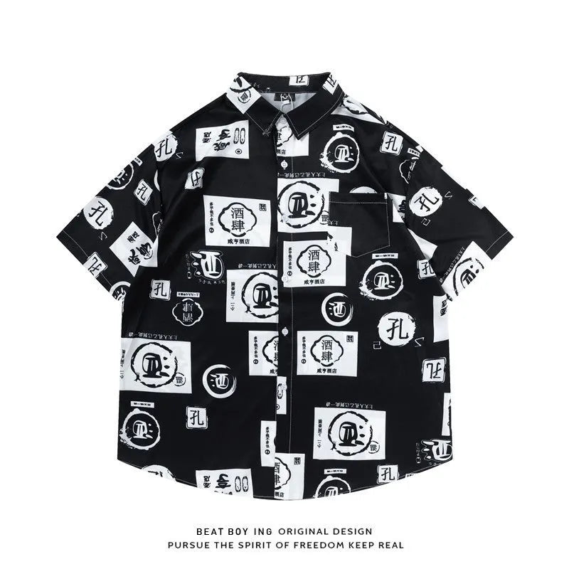 Printed floral pattern short sleeve shirt loose fit casual style
