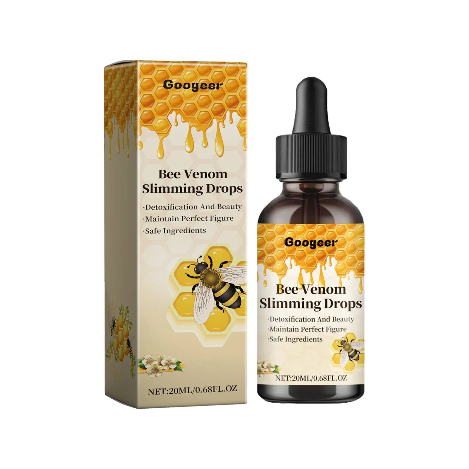 20ml bottle of body care drops with dropper for targeted skincare application