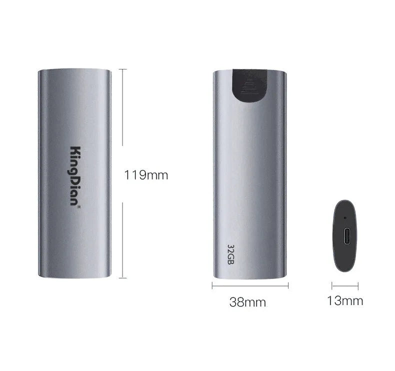 Grey mobile SSD portable hard drive with USB 3.0 interface for direct phone connection
