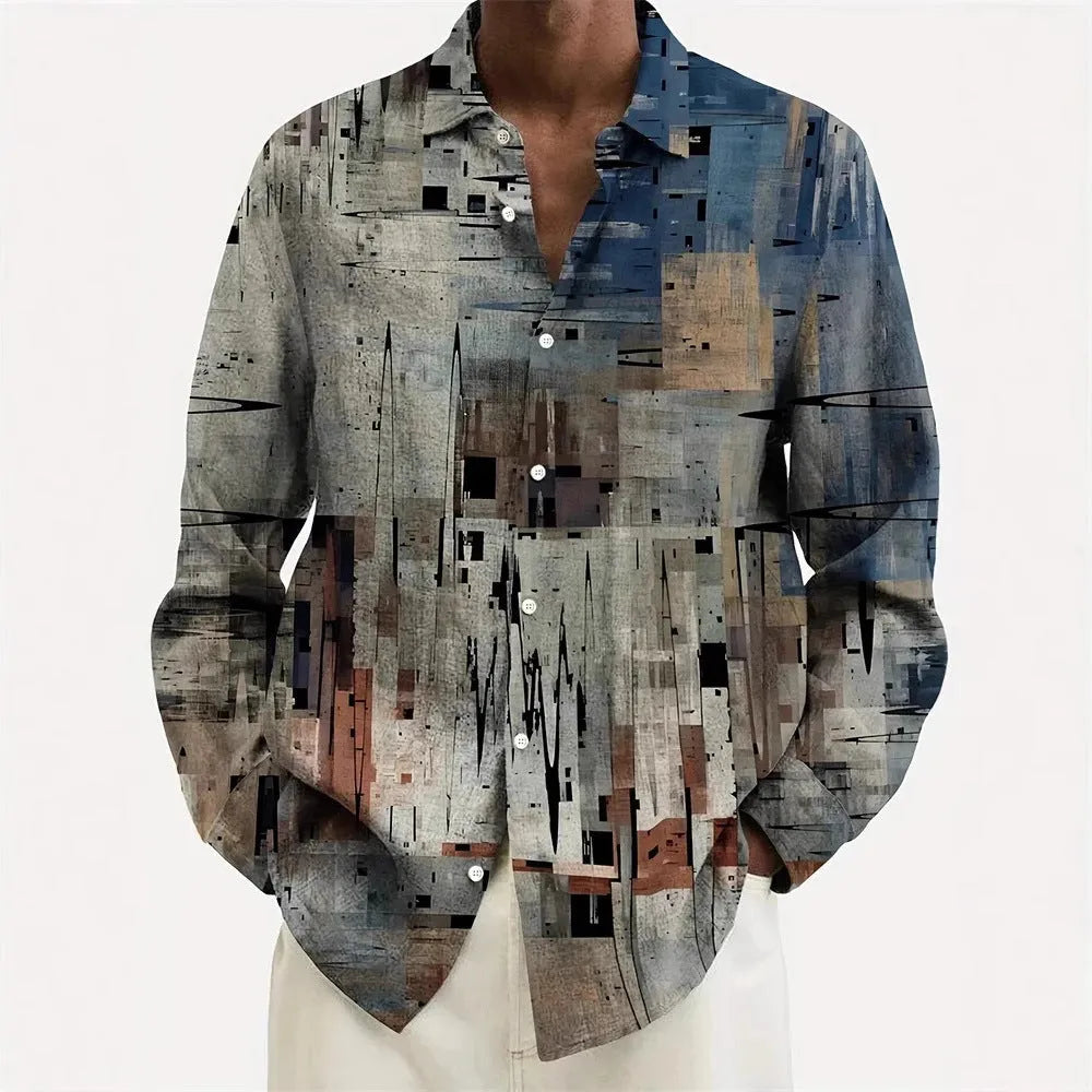 Men's Hawaiian style long sleeve shirt with floral pattern in a loose cardigan fit