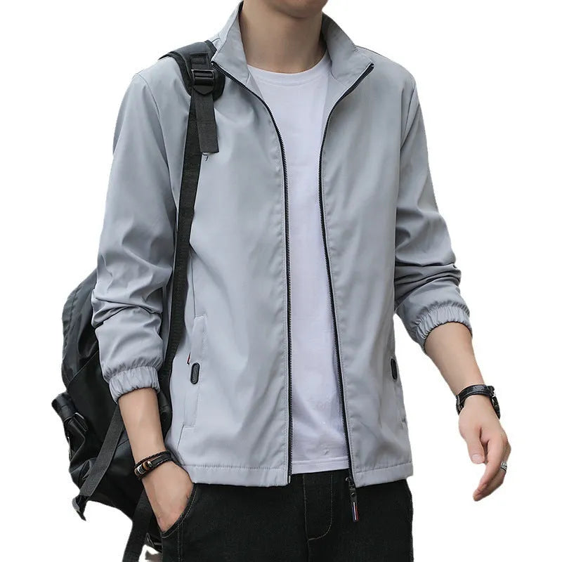 Men's loose fit lapel jacket in Korean casual style shown in black colour
