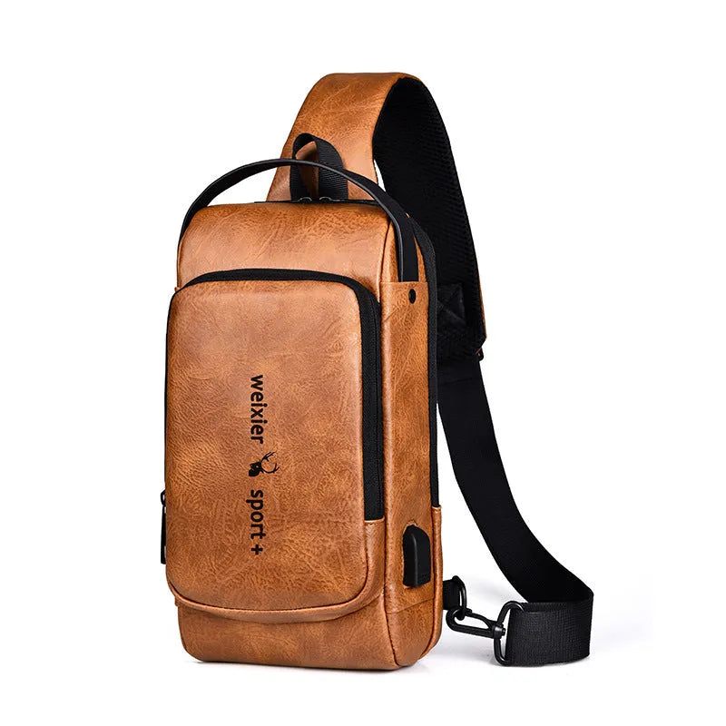 Retro casual shoulder messenger bag for men in dark brown with flap-over closure and adjustable strap