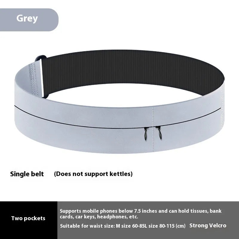 Black running waist bag with nylon fabric, two pockets, and 300ml kettle on white background