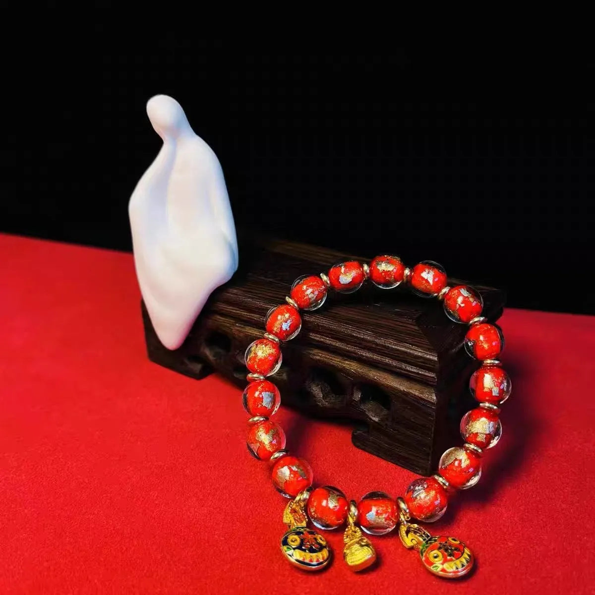 Ancient French Glaze glass bracelet with geometric shapes and auspicious patterns in a choice of six colours.