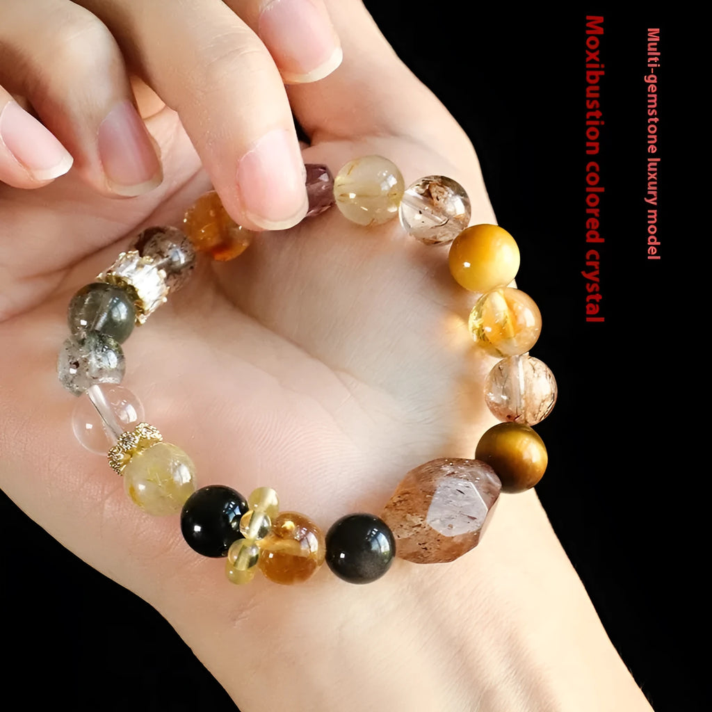 Natural crystal beaded bracelet with Duobao crystal beads in black gold Super Seven and natural colour variations