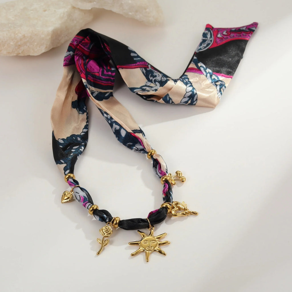 Geometric pendant necklace or bracelet with 18K gold plating on stainless steel, adjustable 41-50cm