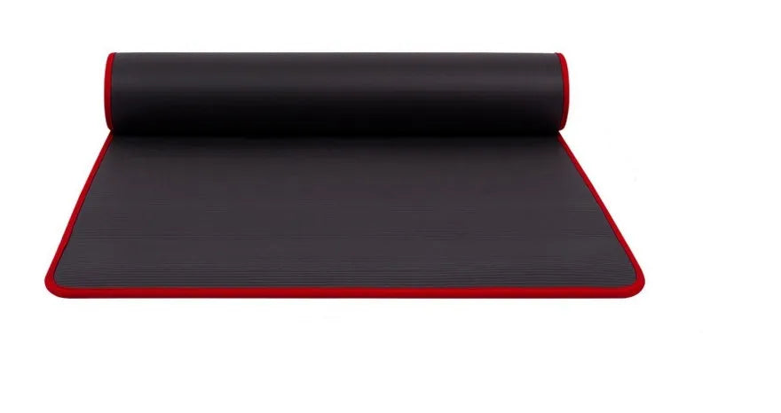 Female universal sports yoga mat in black, 10mm thick NBR foam, 183x61cm, with tied rope net bag