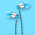 Wired in-ear earphones with 3.5mm plug, inline microphone, and choice of black, blue or red housings.