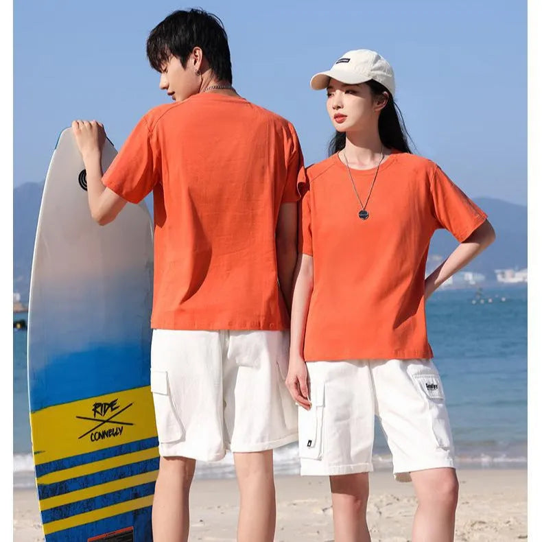 Men's pure cotton straight cut short sleeve t-shirt shown in a solid colour.