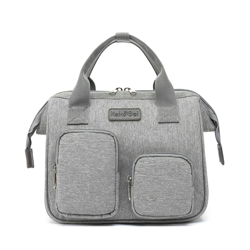 Women's Oxford cloth waterproof handbag with large capacity and organised compartments in grey or pink-grey
