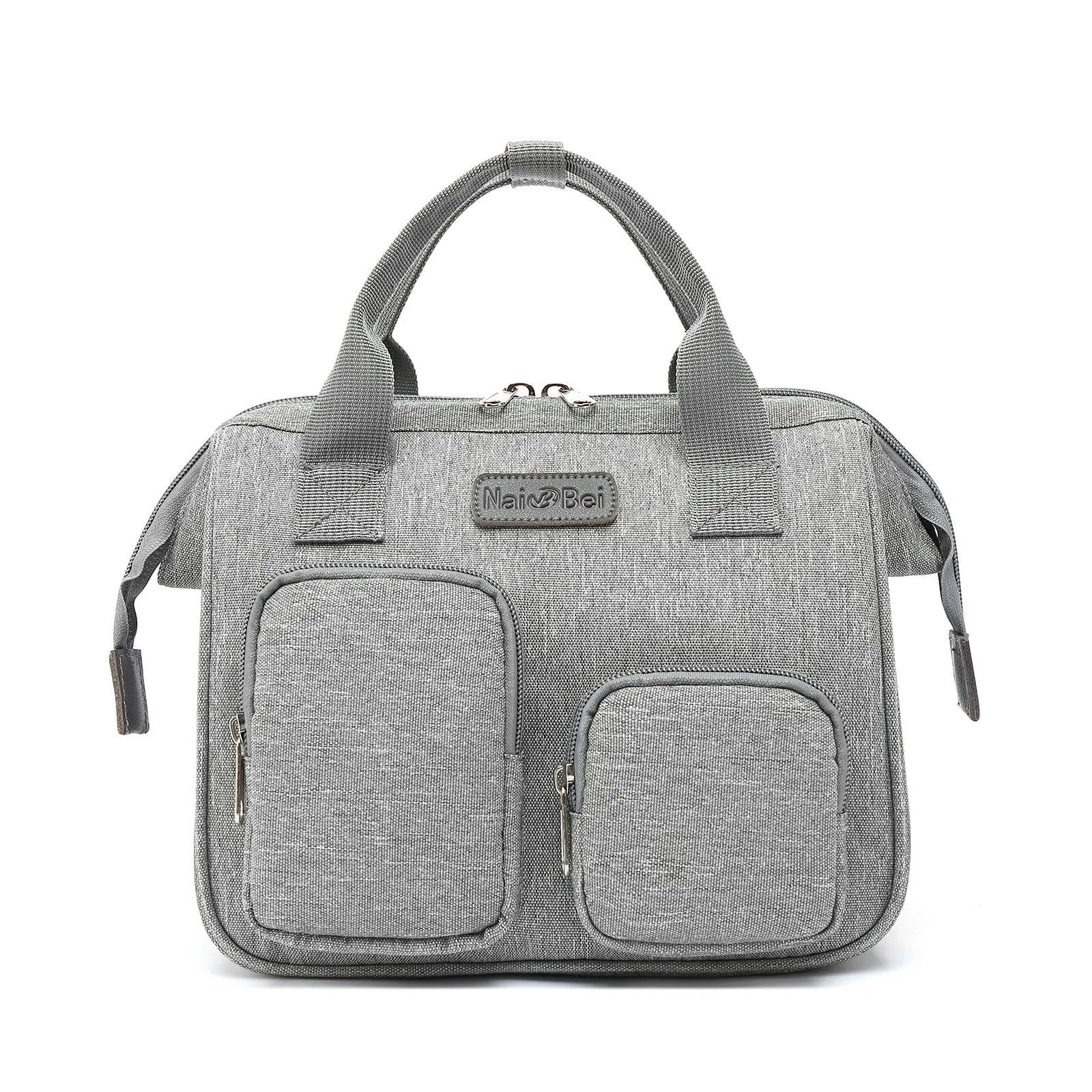 Women's Oxford cloth waterproof handbag with large capacity and organised compartments in grey or pink-grey