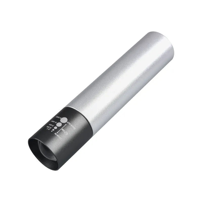 Black or silver aluminium red light therapy mosquito repellent lamp with charging cable.