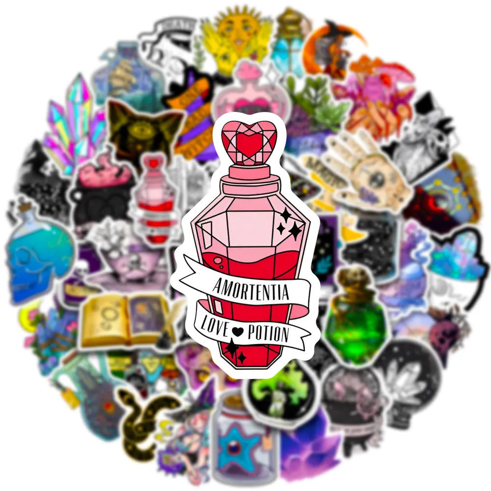 Waterproof PVC adhesive stickers 50 pieces glossy finish 3-8cm for luggage and smooth surfaces