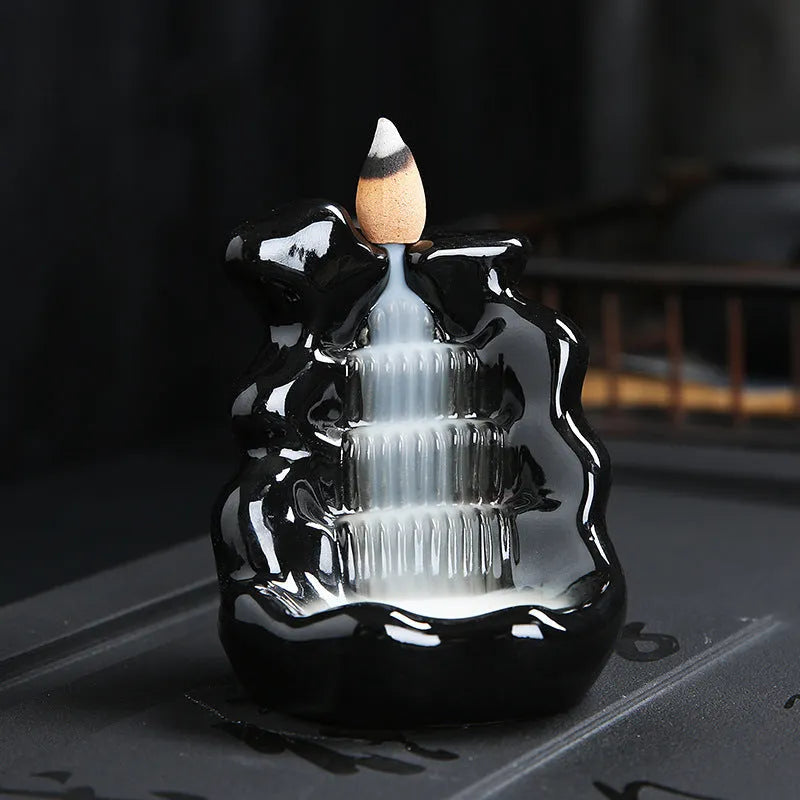 Ceramic backflow incense burner ornament in modern simple style with tree design